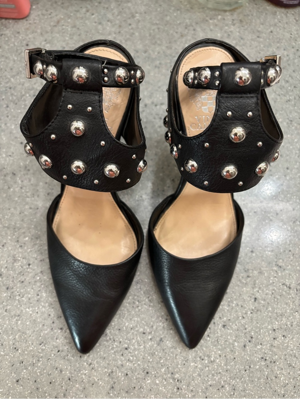 Vince Camuto Black Pointed-Toe Heels with Silver Studs